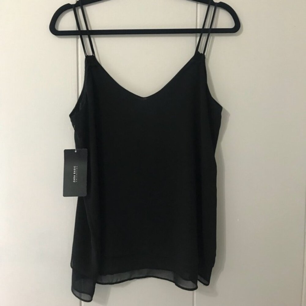 New Zara Double-Layer Strapped  Black Tank Top